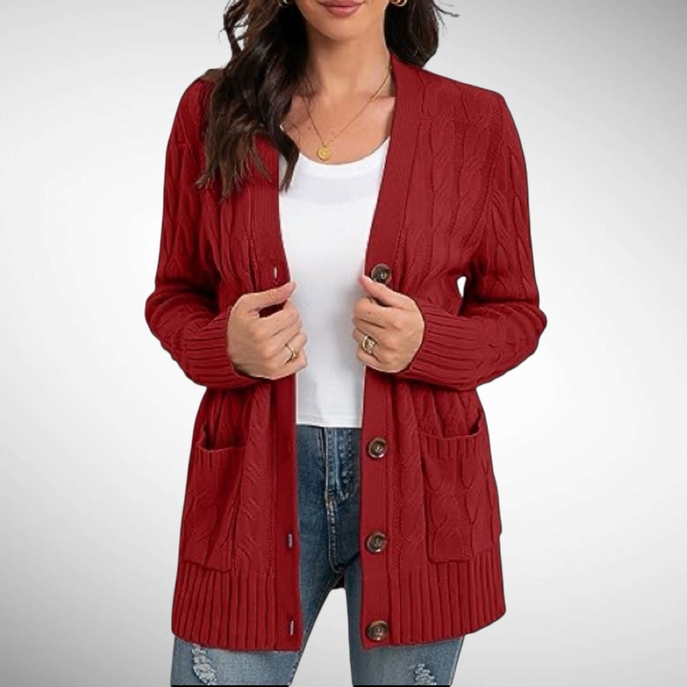 NWT Grecerelle Cableknit Buttonfront Sweater Long Sleeves Pockets - Picture 13 of 13